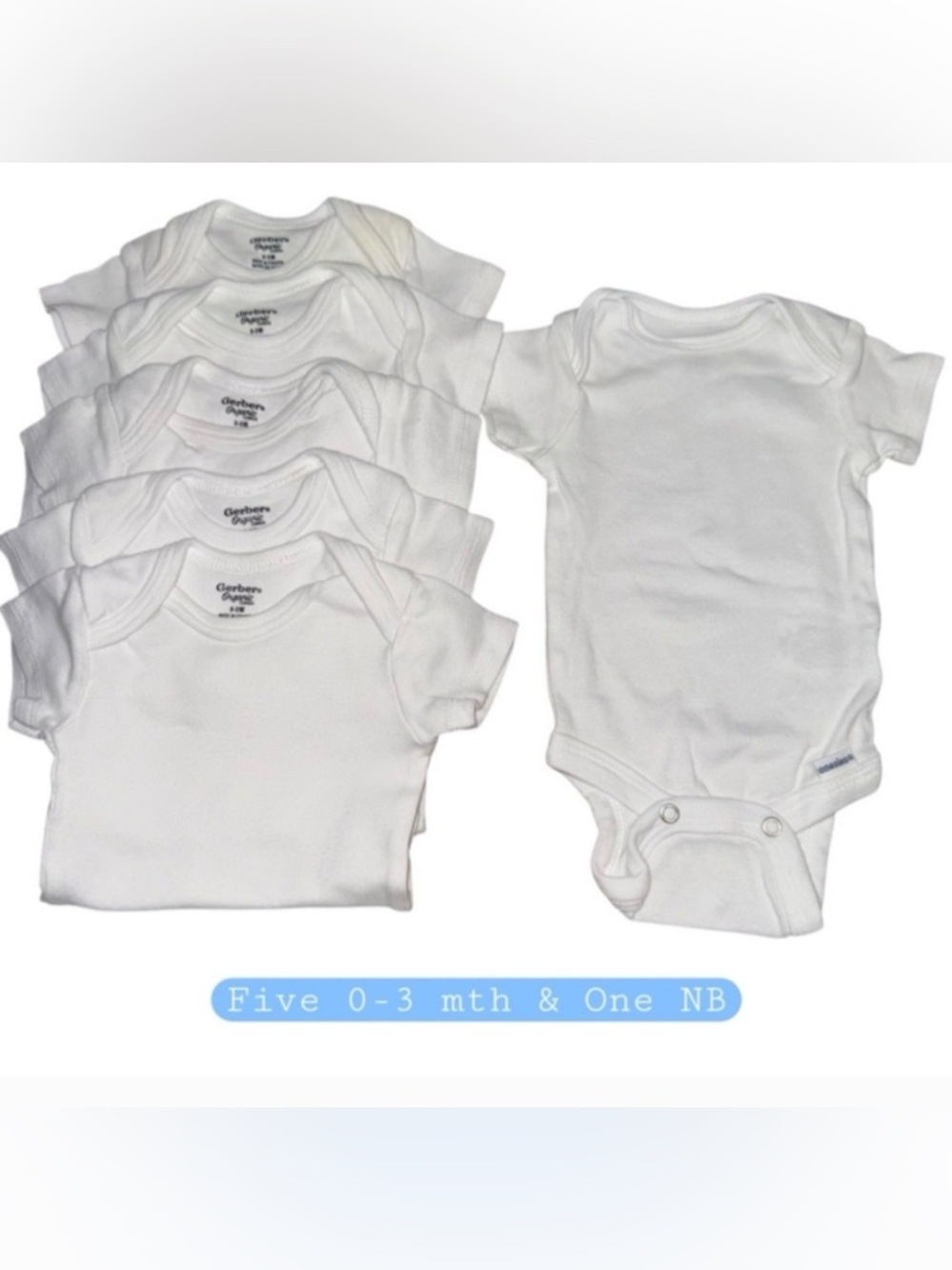 Set of 6 Gerber Organic Cotton White Short Sleeve Onesies | 0–3 Months